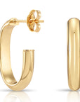 Solid 10K Yellow Gold Oval Hoop Earrings, Italian Style Design With Secure Pushbacks