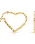 Solid 10K Yellow Gold Diamond-Cut Heart Hoop Earrings, Italian Style Design Hoops