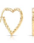 Solid 10K Yellow Gold Diamond-Cut Heart Hoop Earrings, Italian Style Design Hoops