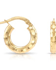 Solid 10K Yellow Gold Full Diamond-Cut Round Hoop Earrings, Italian Style, Chunky 3mm