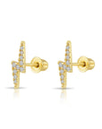 14k Solid Yellow Gold Lightning Bolt Studs, With Screw on Screwbacks