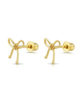 14k Solid Yellow Gold Ribbon Bow Studs, With Screw on Screwbacks