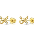 14k Solid Yellow Gold Ribbon Bow Studs, With Screw on Screwbacks