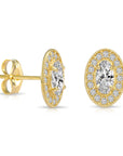 14K Yellow Gold Oval CZ Halo Stud Earrings