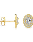 14K Yellow Gold Oval CZ Halo Stud Earrings