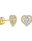 14K Yellow Gold Heart Halo CZ Stud Earrings