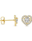 14K Yellow Gold Heart Halo CZ Stud Earrings