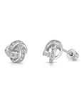 Solid 14k Gold Brilliant CZ Love Knot Twist Studs, 7mm, With Screwbacks