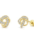 Solid 14k Gold Brilliant CZ Love Knot Twist Studs, 7mm, With Screwbacks