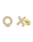 14k Yellow Gold XO Stud Earrings, Hugs and Kisses