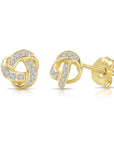 Solid 14k Gold Brilliant CZ Love Knot Twist Studs, 7mm, With Pushbacks