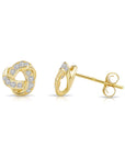 Solid 14k Gold Brilliant CZ Love Knot Twist Studs, 7mm, With Pushbacks