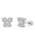 14K Solid Gold Butterfly CZ Stud Earrings, With Secure Screw-Backs