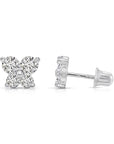 14K Solid Gold Butterfly CZ Stud Earrings, With Secure Screw-Backs