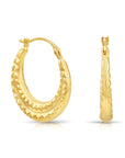 10K Yellow Gold Alligator Textured Pattern Hoop Earrings, 19mm