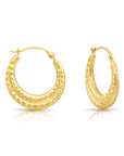 10K Yellow Gold Alligator Textured Pattern Hoop Earrings, 19mm