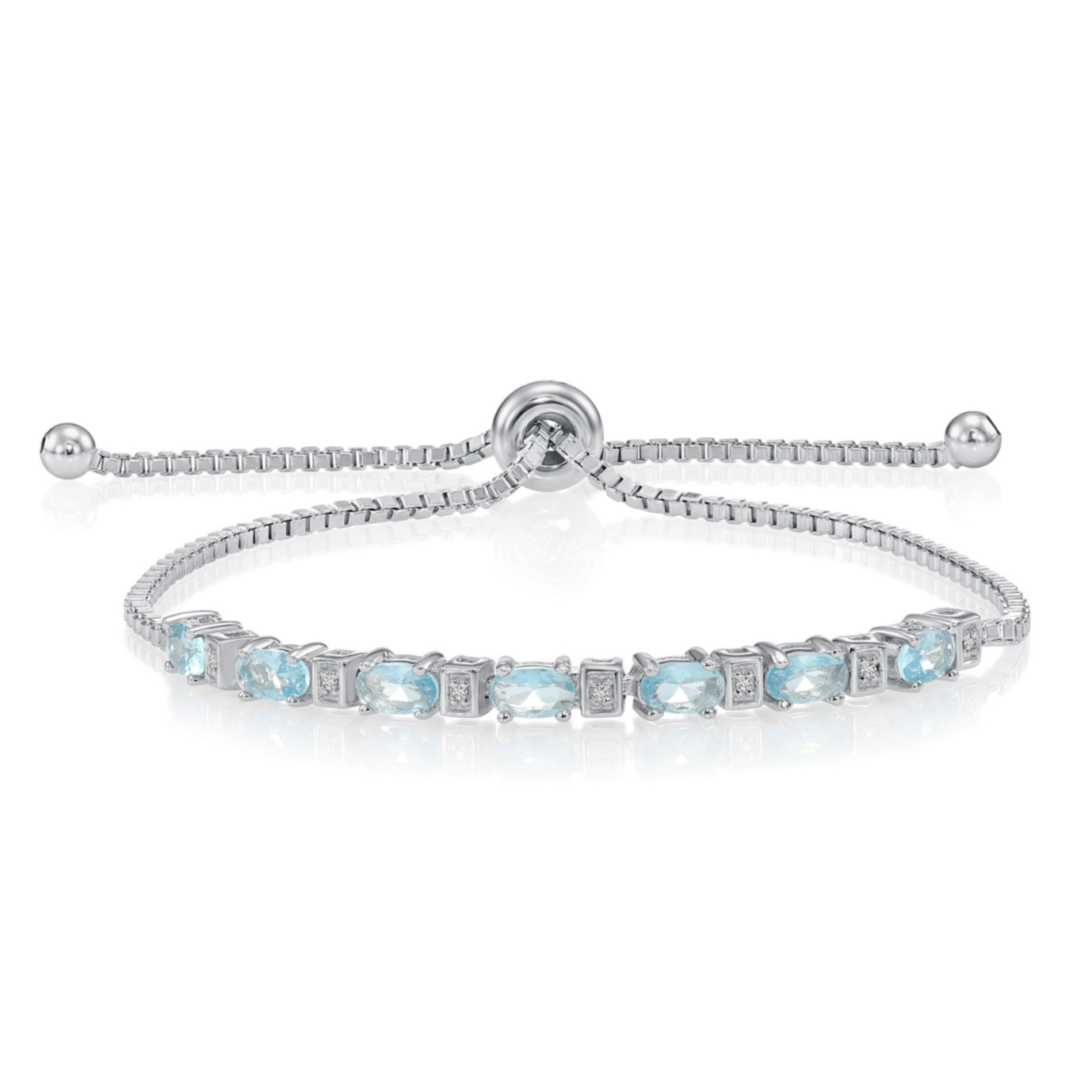 Sterling Silver March Aquamarine Birthstone Bracelet