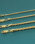 Rope Chains, Solid 925 Silver Dipped in 14k Gold in Sterling Silver