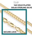 Italian 14k Gold Plated 5mm Cuban Chains with Strong Lobster Lock in Sterling Silver