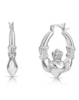 925 Sterling Silver Heart & Crown Claddagh Hoop Earrings