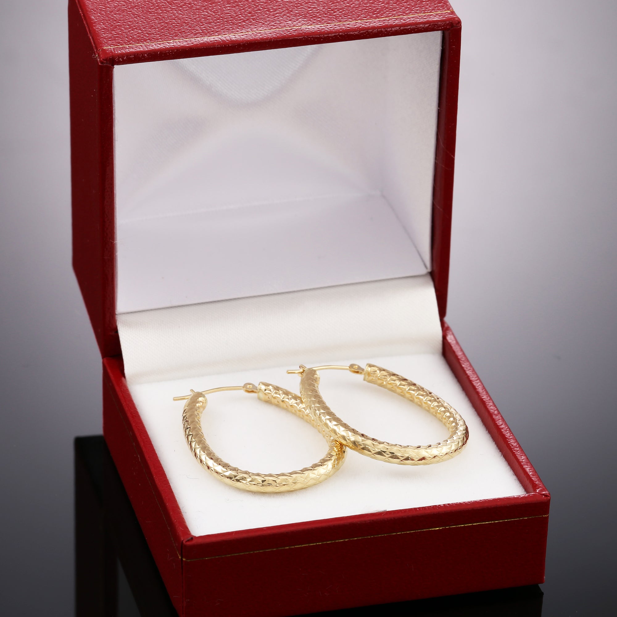 14k Yellow Gold Textured Hoop Earrings, The Alligator Collection