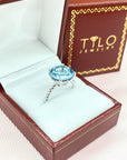 Sterling Silver Sky Blue Topaz Ring, Five Carat Natural Gemstone, 925 Twist Rope Design, "Ms. Luscious"