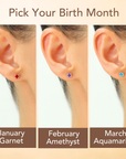 14K Yellow Gold Birthstone Stud Earrings, With Secure Push-backs, 5mm