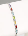 Sterling Silver Multicolor Rainbow CZ Bracelet, Adjustable Length