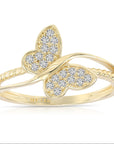 14K Yellow Gold Lab Diamond Butterfly Ring, 0.18ctw