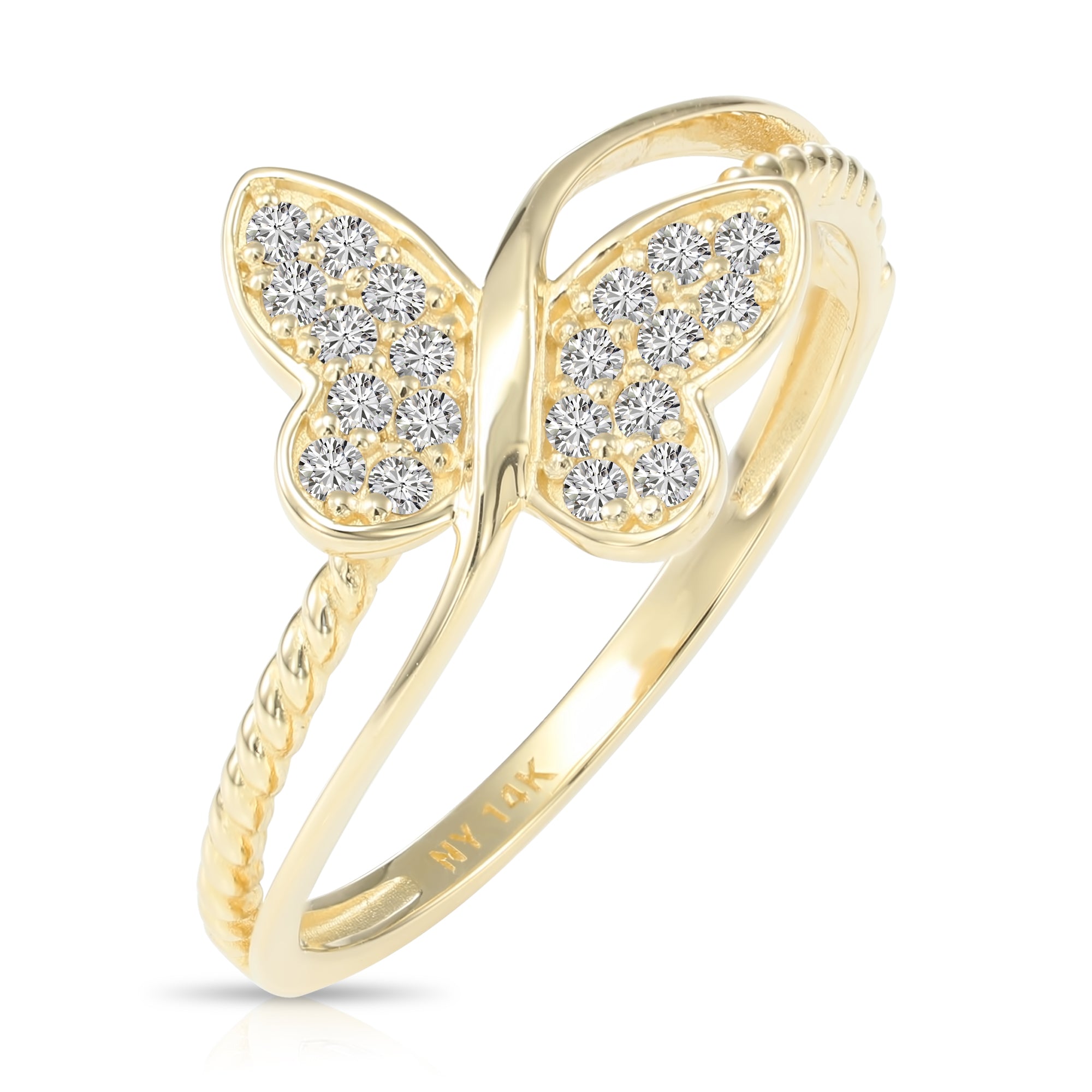 14K Yellow Gold Lab Diamond Butterfly Ring, 0.18ctw