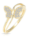 14K Yellow Gold Lab Diamond Butterfly Ring, 0.18ctw