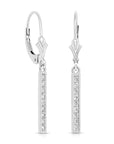 14K Gold CZ Bar Dangle Drop Earrings, French Lever back Design, 14 Karat Solid Gold and Brilliant Cubic Zirconia