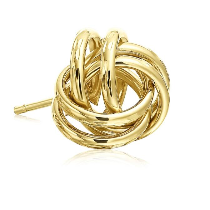 Single Replacement - 14k Gold Love Knot Stud With Diamond-Cut Engravings - 9mm (AMZ)