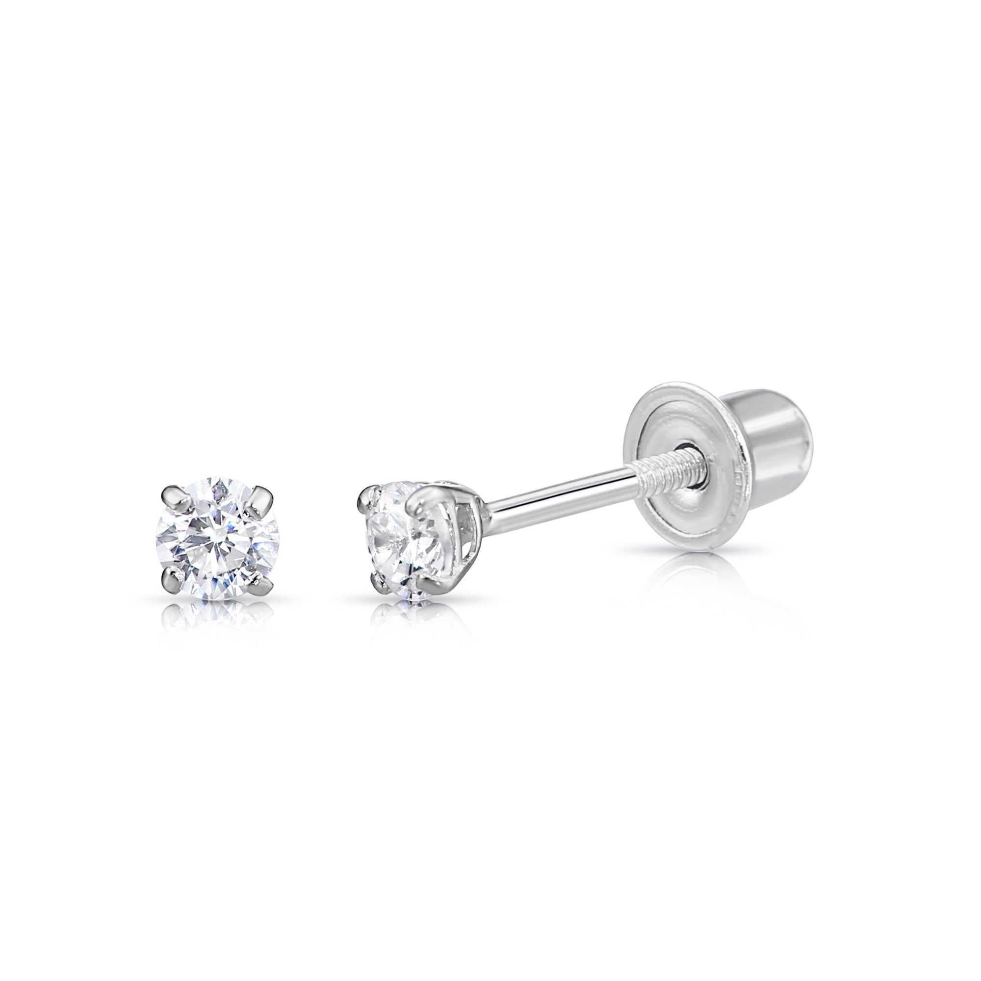 14K Gold Lab Diamond Stud Earrings, CVD Brilliant Solitaire Round Diamond Studs, Screwback