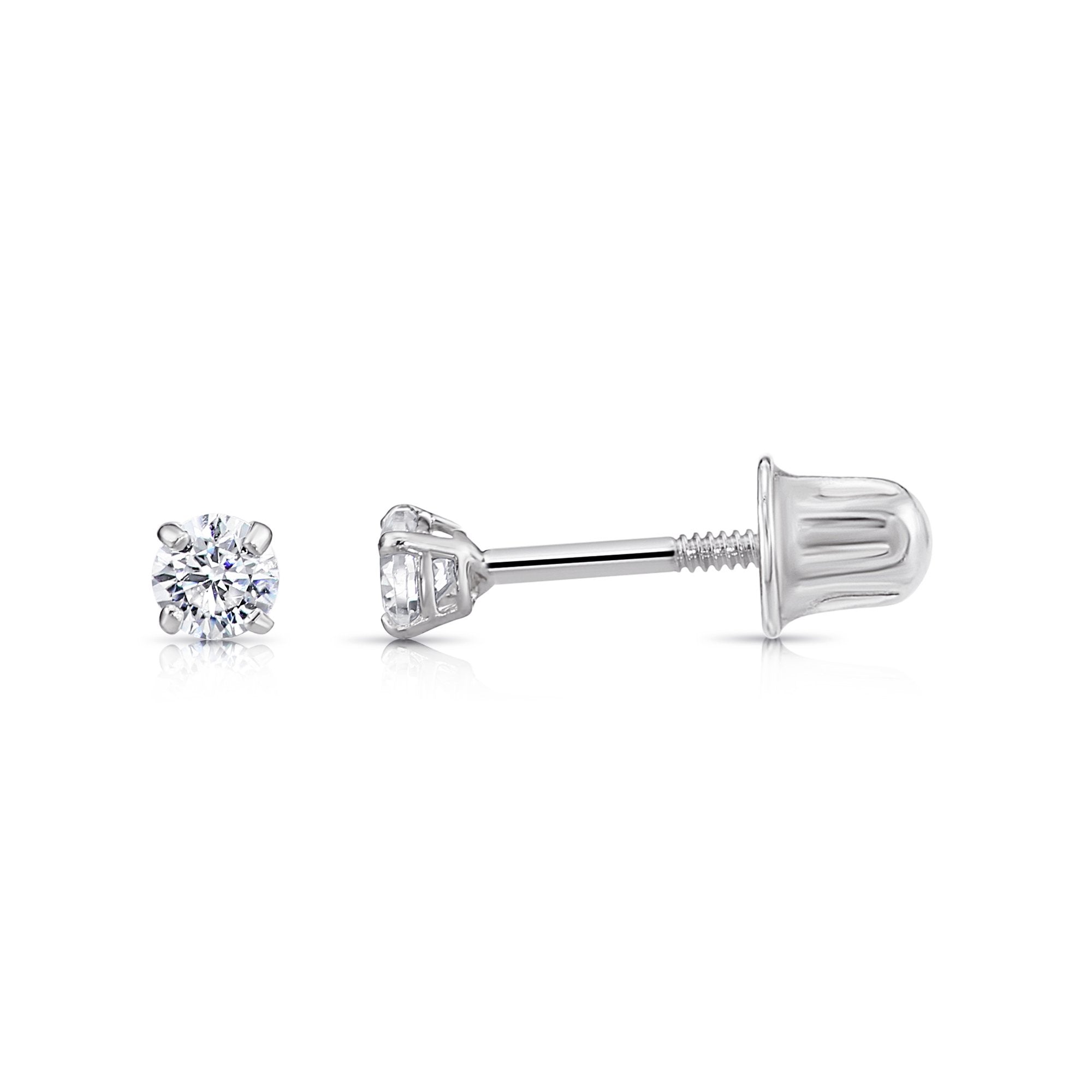 14K Gold Lab Diamond Stud Earrings, CVD Brilliant Solitaire Round Diamond Studs, Screwback