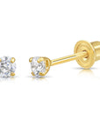 14K Gold Lab Diamond Stud Earrings, CVD Brilliant Solitaire Round Diamond Studs, Screwback