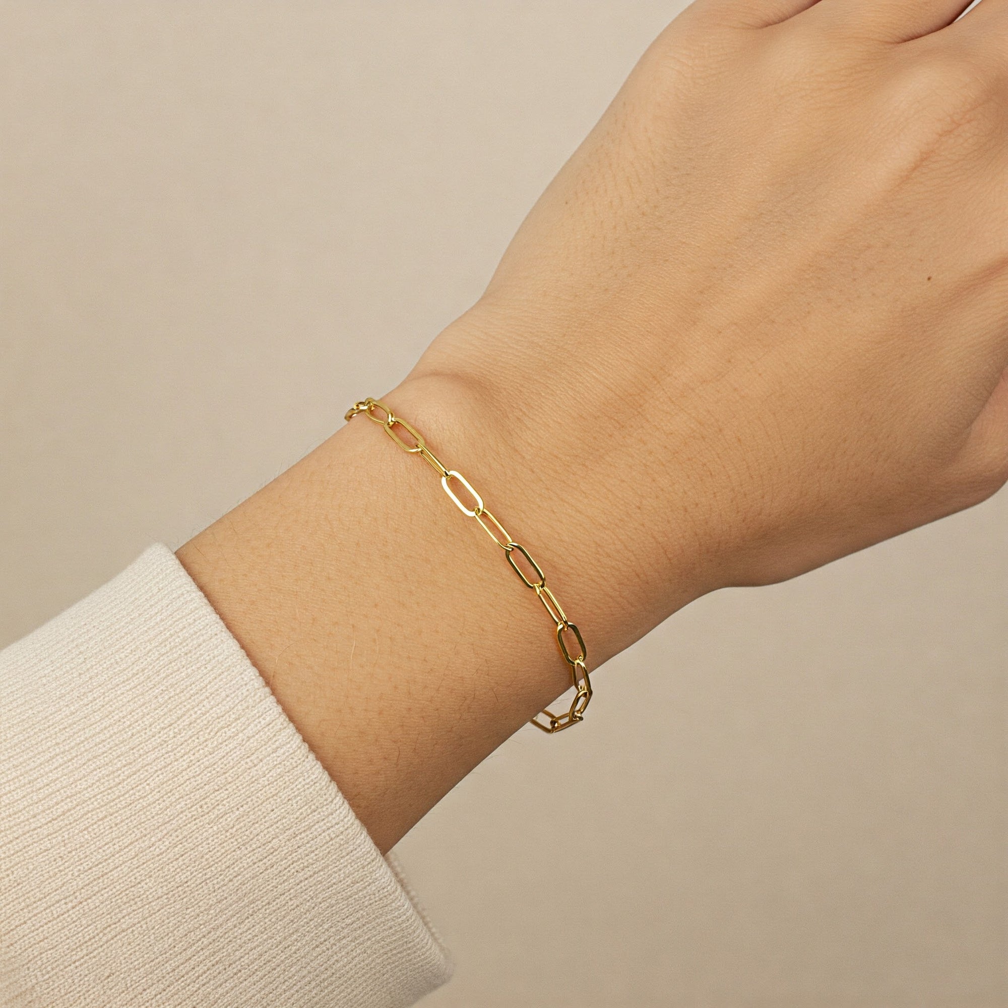 14K Yellow Gold Paperclip Bracelet, 7.5 Inches