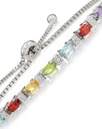 Sterling Silver Multicolor Rainbow CZ Bracelet, Adjustable Length