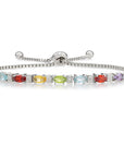 Sterling Silver Multicolor Rainbow CZ Bracelet, Adjustable Length