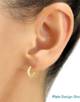 Solid 14K Gold Huggie Hoop Earrings, Classic Or Diamond-Cut Design, 12mm (0.5 In)