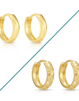 Solid 14K Gold Huggie Hoop Earrings, Classic Or Diamond-Cut Design, 12mm (0.5 In)