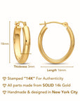 14k Gold Small Oval Hoop Earrings, With Half Round Tube