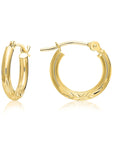 14K Gold Diamond-cut "Floral" Pattern Hoop Earrings with Hand Engraved Satin Finish