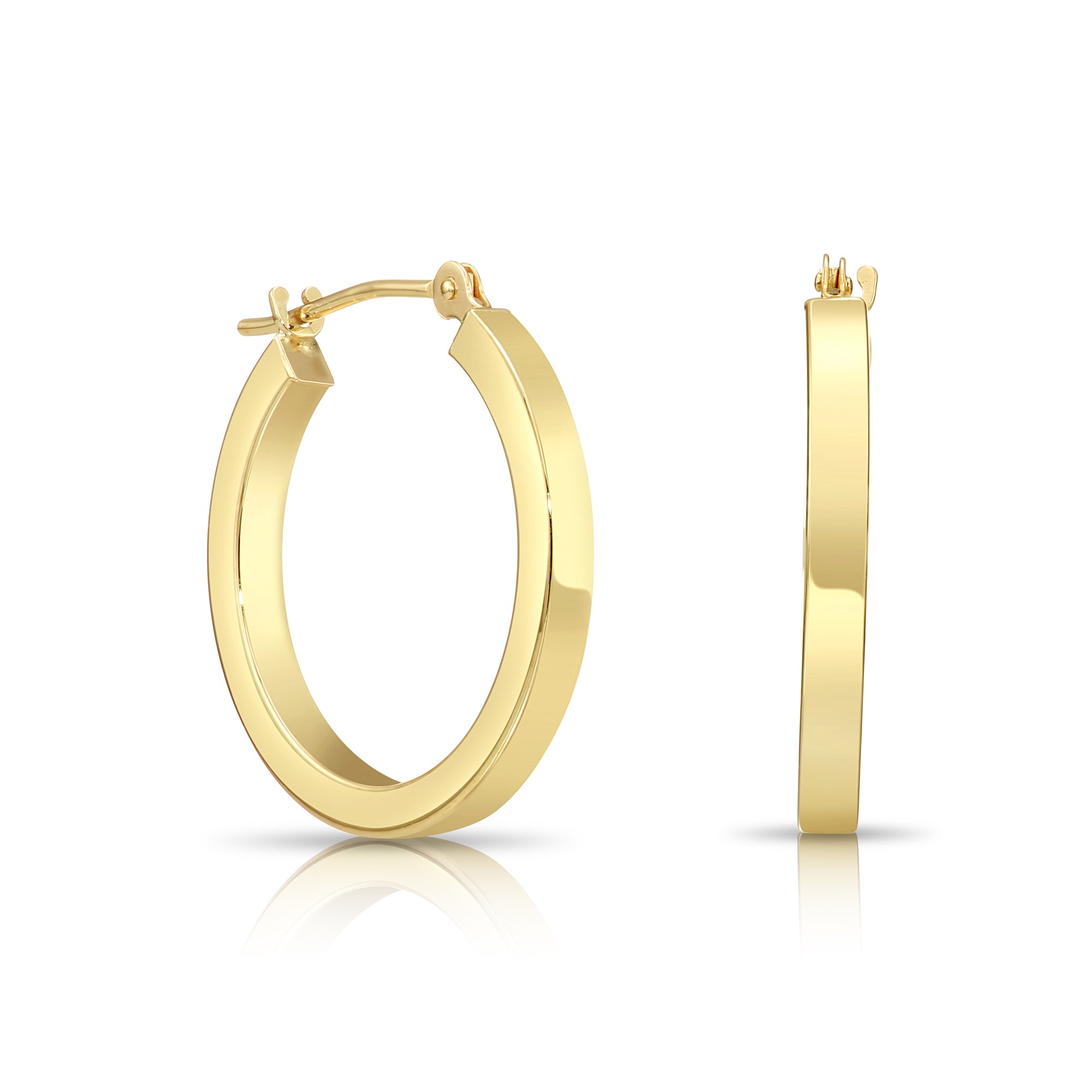 14k Solid Yellow Gold Square Tube Hoop Earrings, Bold Chunky Hoops, 2.2mm Thin