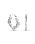 Sterling Silver Diamond-Cut Square Hoop Earrings, Hand Engraved Design