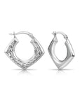 Sterling Silver Diamond-Cut Square Hoop Earrings, Hand Engraved Design