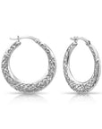 Sterling Silver Diamond-Cut Flat Hoop Earrings, 925 Sterling Silver Medium Hoop Earrings, Hand Engraved Design