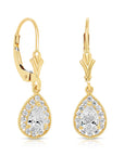 14K Gold Teardrop Earrings, Halo Drop Dangle Earrings With Secure Lever-backs