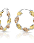 Sterling Silver Tricolor Three-Tone Hoop Earrings, 30mm