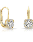 14K Gold Cushion-Shaped Halo Drop Earrings With Lever backs